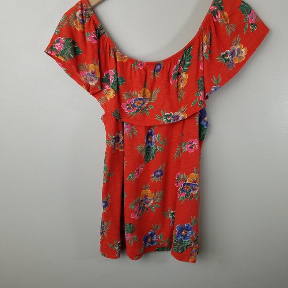 Old Navy Womens Off Shoulder Blouse Hawaiian Tropical Print Top Size Small - Picture 6 of 6